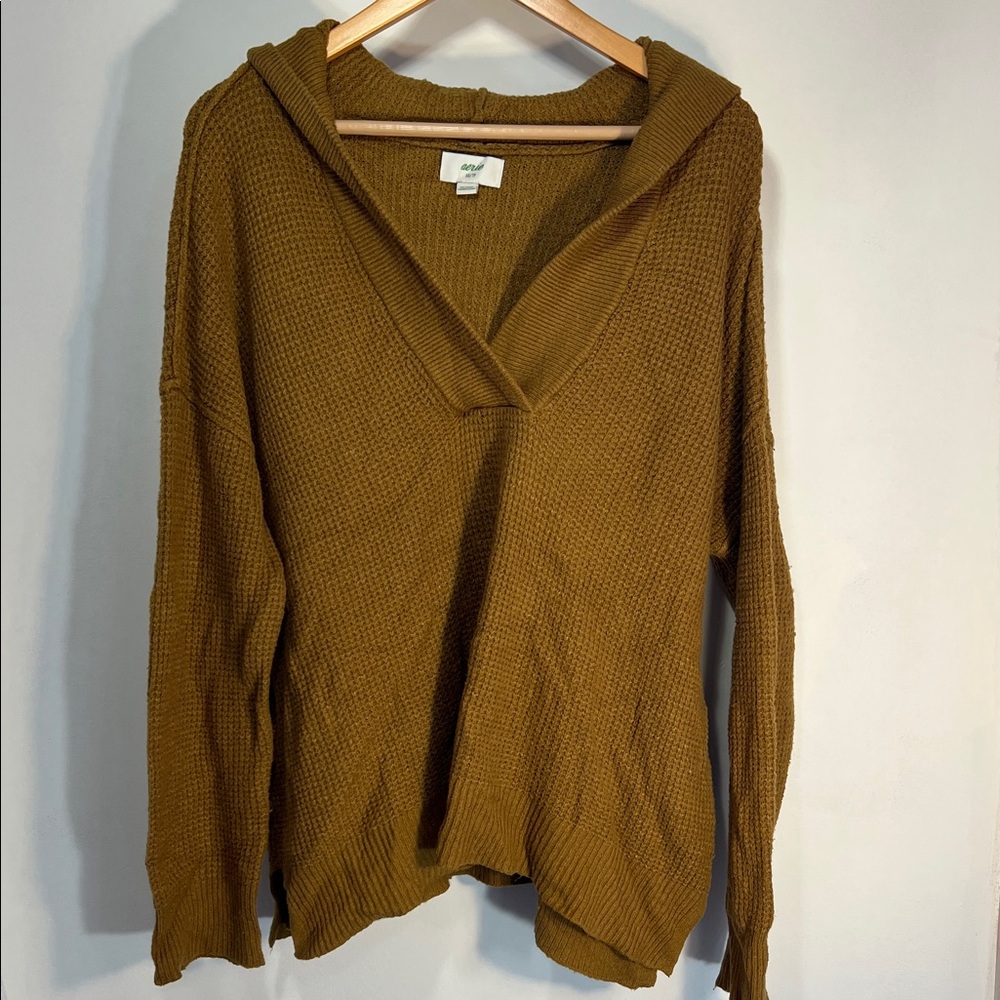Aerie Oversized Thermal Hoodie Golden Knit Top